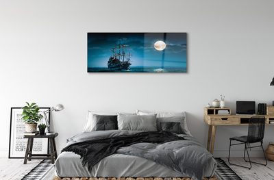 Quadro in vetro Nave mare città luna