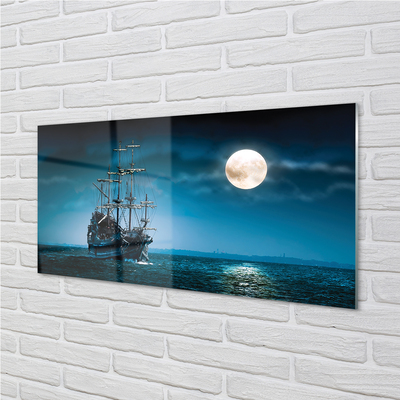 Quadro in vetro Nave mare città luna