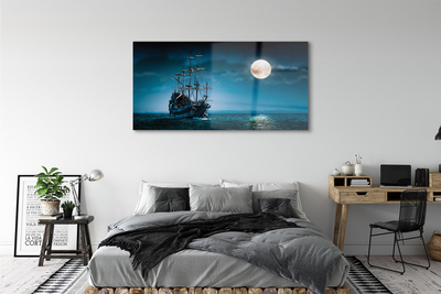 Quadro in vetro Nave mare città luna