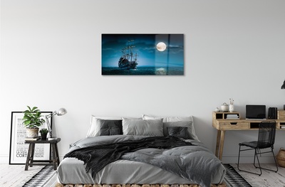 Quadro in vetro Nave mare città luna