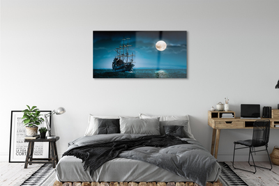 Quadro in vetro Nave mare città luna