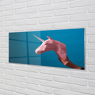 Quadro in vetro Unicorno origami rosa