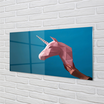 Quadro in vetro Unicorno origami rosa