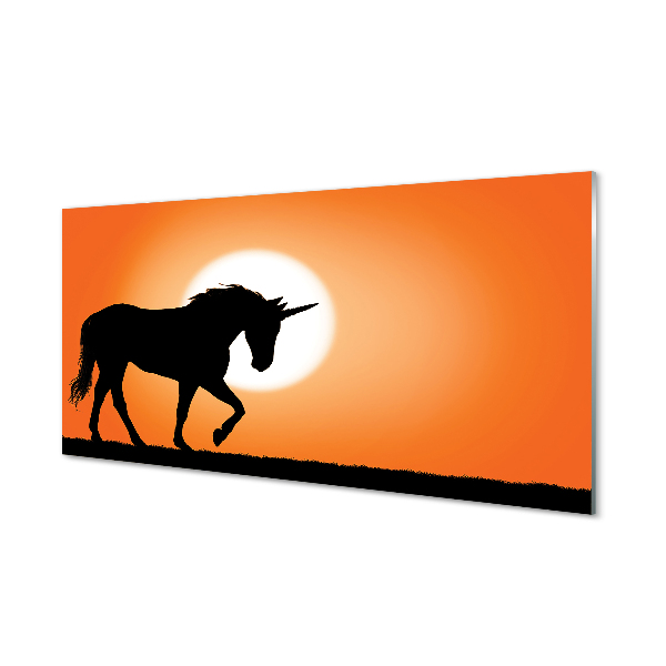 Quadro vetro Unicorno al tramonto
