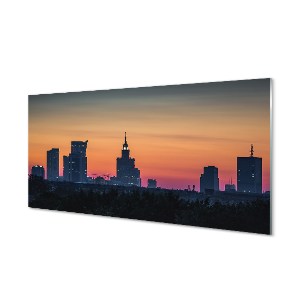 Quadro vetro Panorama del tramonto a varsavia