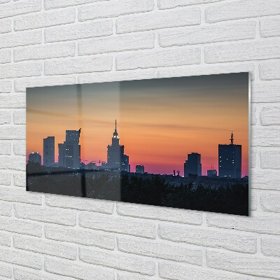 Quadro vetro Panorama del tramonto a varsavia