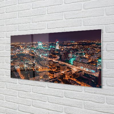 Quadro in vetro Panorama notturno della città di varsavia