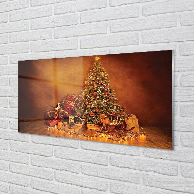 Quadro in vetro Albero di natale regali luci decorazioni