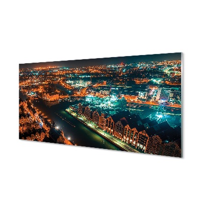 Quadro in vetro Panorama notturno del fiume danzica