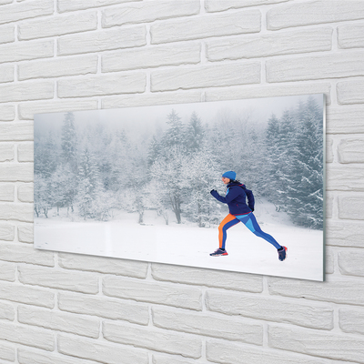 Quadro vetro Foresta inverno uomo di neve