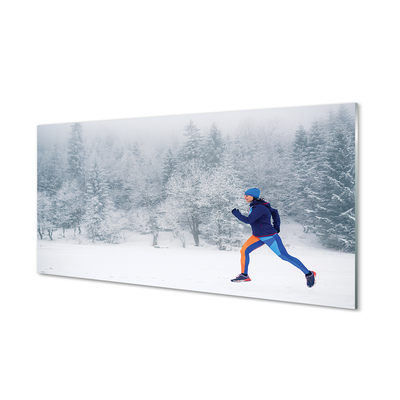 Quadro vetro Foresta inverno uomo di neve