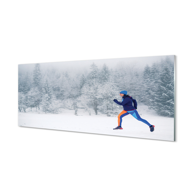 Quadro vetro Foresta inverno uomo di neve