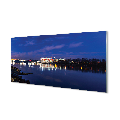 Quadro vetro Stadio notturno del ponte sul fiume varsavia