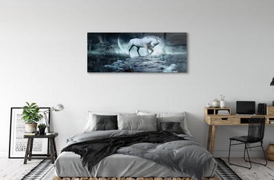 Quadro vetro Luna unicorno della foresta