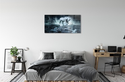 Quadro vetro Luna unicorno della foresta