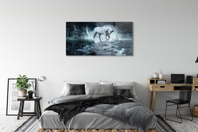 Quadro vetro Luna unicorno della foresta