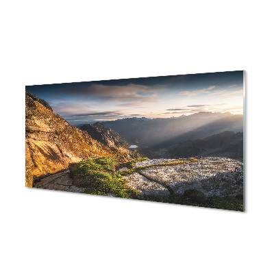 Quadro su vetro Alba in montagna