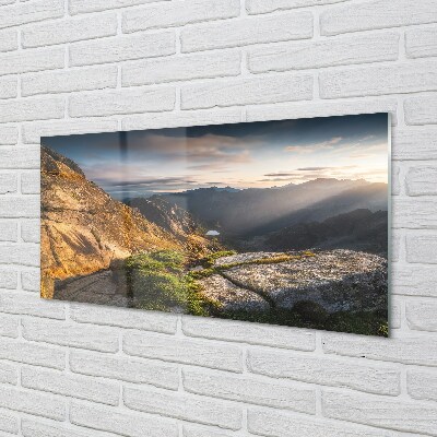 Quadro su vetro Alba in montagna