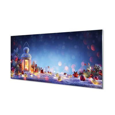 Quadro vetro Lanterna rami di neve baubles