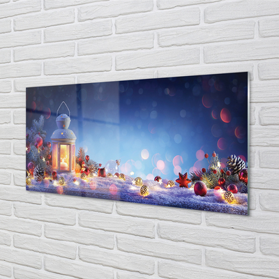 Quadro vetro Lanterna rami di neve baubles