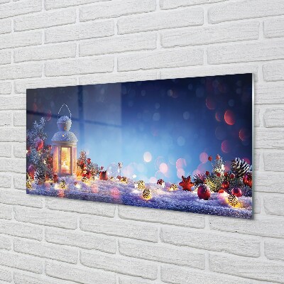 Quadro vetro Lanterna rami di neve baubles