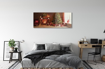 Quadro in vetro Camino albero di natale regali luci