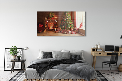 Quadro in vetro Camino albero di natale regali luci