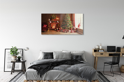 Quadro in vetro Camino albero di natale regali luci