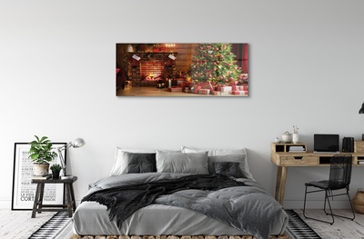 Quadro in vetro Camino albero di natale regali luci