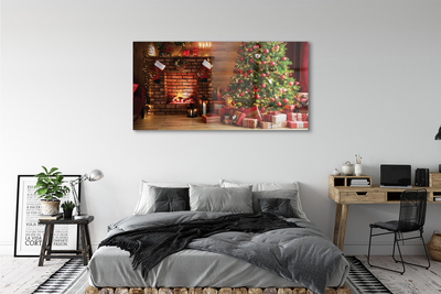 Quadro in vetro Camino albero di natale regali luci