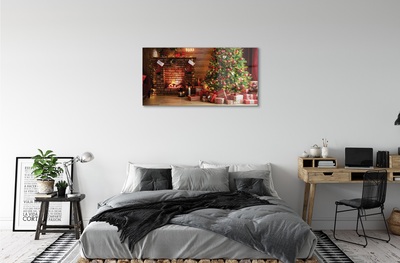 Quadro in vetro Camino albero di natale regali luci