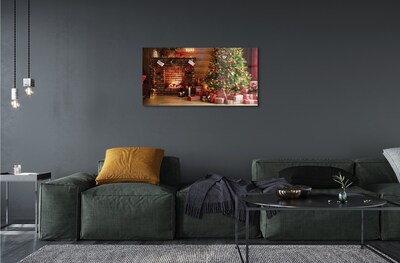 Quadro in vetro Camino albero di natale regali luci