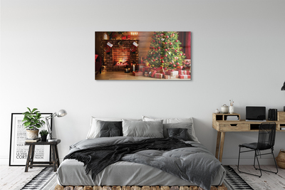 Quadro in vetro Camino albero di natale regali luci