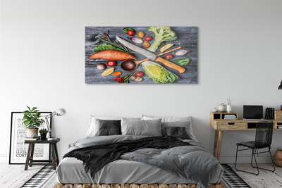 Quadro vetro Coltello patate dolci pomodori spinaci