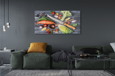 Quadro vetro Coltello patate dolci pomodori spinaci