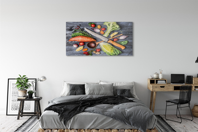 Quadro vetro Coltello patate dolci pomodori spinaci