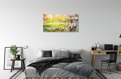 Quadro di vetro Cesto d'uovo fiori prato