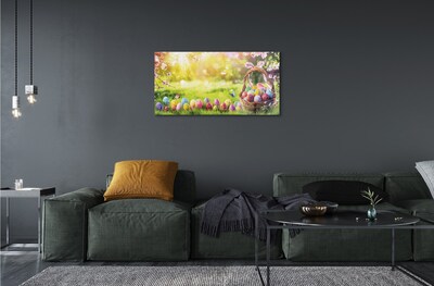 Quadro di vetro Cesto d'uovo fiori prato