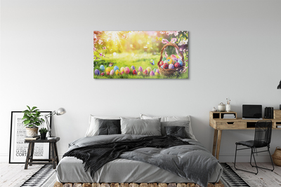 Quadro di vetro Cesto d'uovo fiori prato