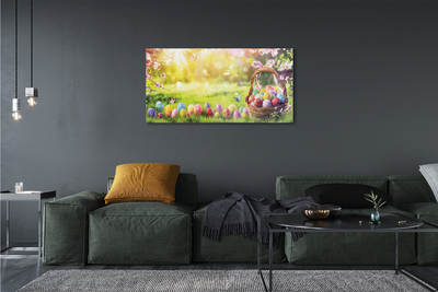 Quadro di vetro Cesto d'uovo fiori prato