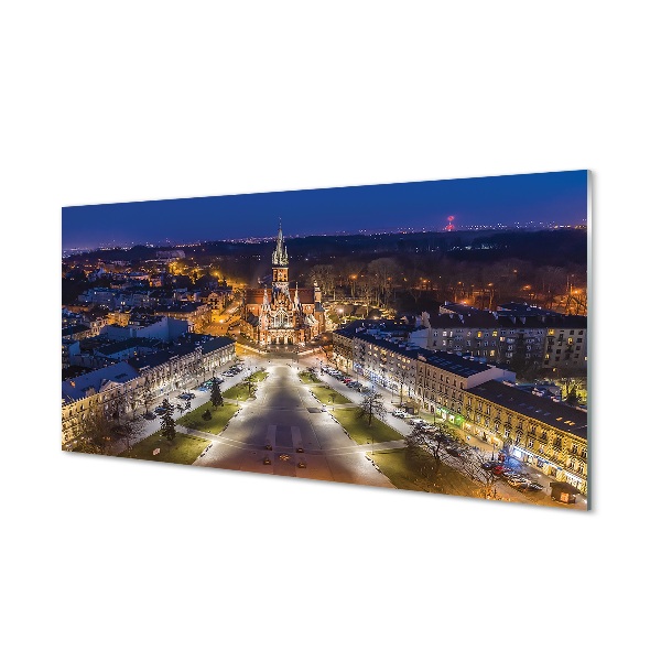 Quadro in vetro Panorama della chiesa notturna di cracovia