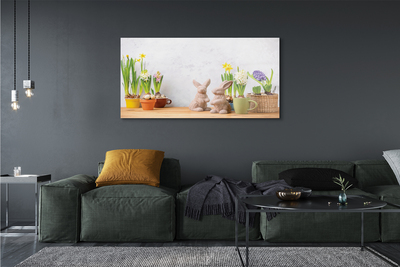 Quadro in vetro Fiori conigli