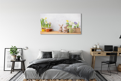 Quadro in vetro Fiori conigli