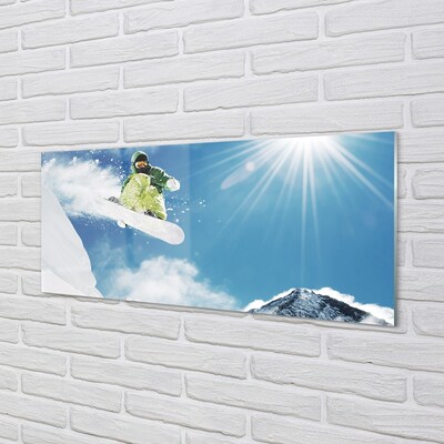 Quadro in vetro Snow board uomo di montagna