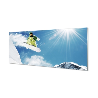 Quadro in vetro Snow board uomo di montagna