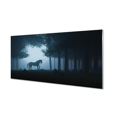 Quadro vetro Unicorno notturno della foresta