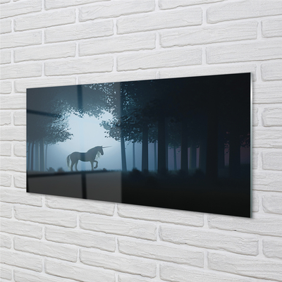 Quadro vetro Unicorno notturno della foresta