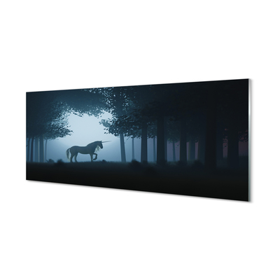 Quadro vetro Unicorno notturno della foresta