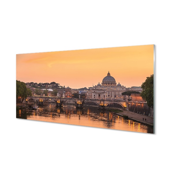 Quadro in vetro Roma tramonto ponti fiume edifici