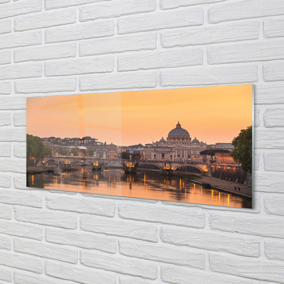 Quadro in vetro Roma tramonto ponti fiume edifici